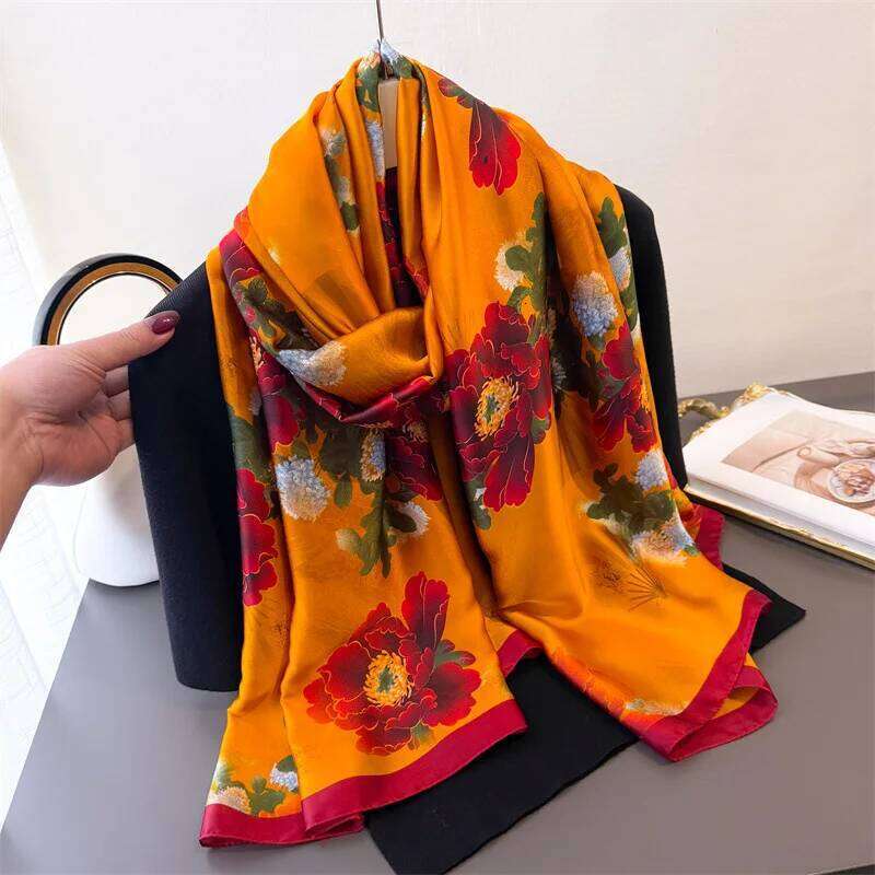 Fashion 180x90cm Satin Silk Scarf Women Luxury Large Shawl Wrap Muslim Hijab Headband Beach Stoles Female Bandana Foulard Turban XJ260304