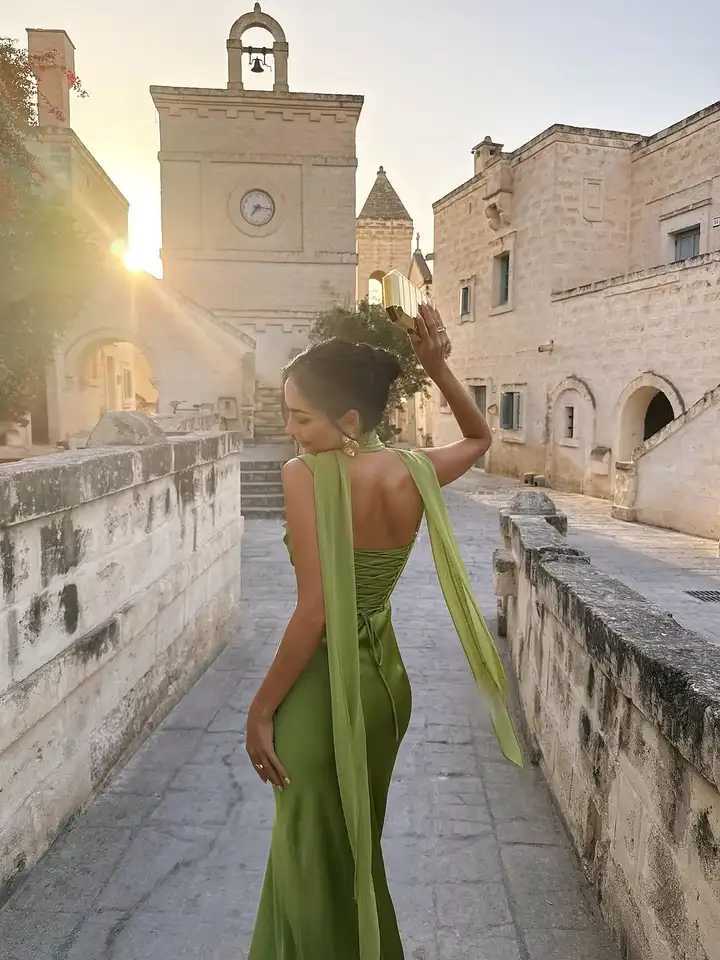 Sexy Solid Ribbon Evening Dress Fashion Sleeveless Square Collar Lace Up Backless Slim Maxi Dresses Lady Summer Dinner Party New M260304