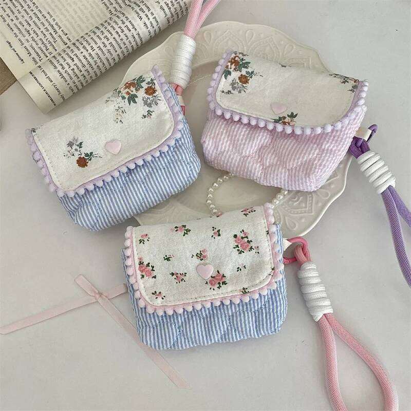 Ladies' Coin Purses Pure Cotton Floral Sweet Cute Earphone Ne CCD Camera Storage Bags Portable Compact Handheld Wallets For Girl C260304