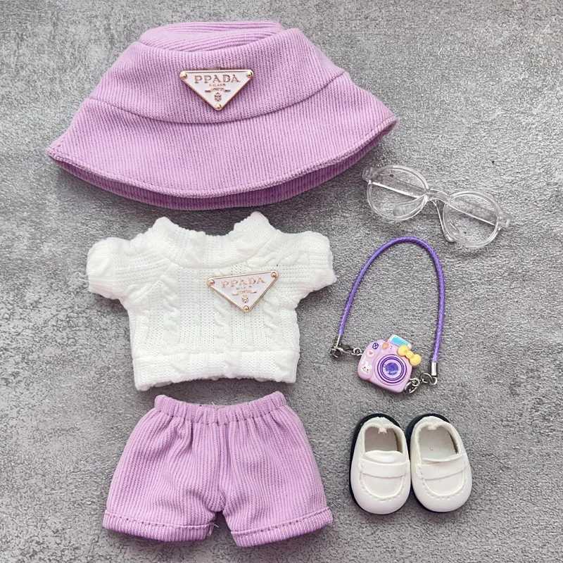 Labubu 1st/2nd Gen Light Blue Triangle Sweater Set, Corduroy Hat & Overalls for Sitting Party AccessoriesT260304