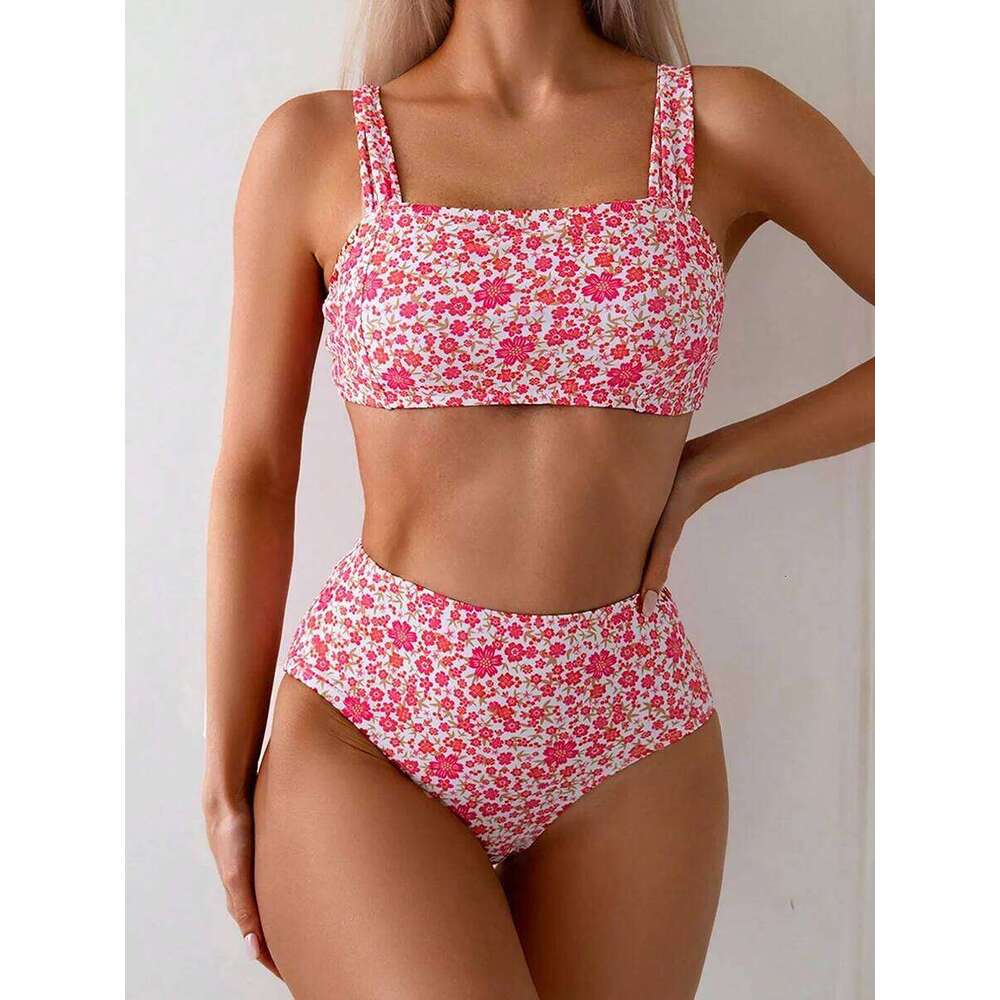 Sexy Floral Print Female Swimsuits Women Bikini 2025 Swimwear High Waisted Bikinis Sets Two Pieces Bandeau Bathing Suit Beahwear Y260303