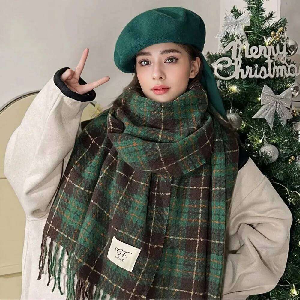 Winter Imitation Cashmere Warm for Women Double-sided Pashmina Thickened Luxury Green Scarf Christmas New Year Gift Shawl XJ260304