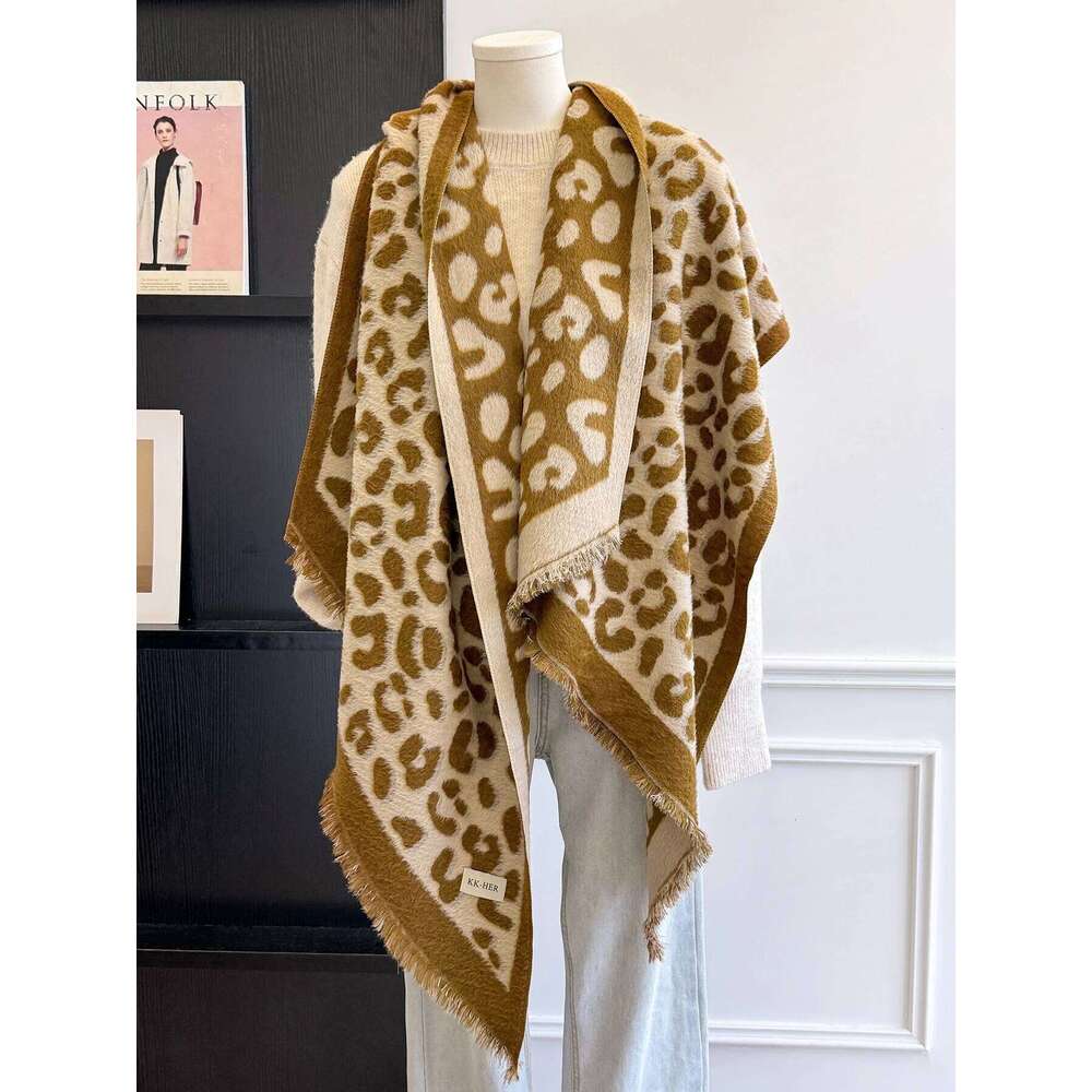 Winter Unisex Faux Cashmere Leopard Print Scarf Stylish Patterns Irregular Design Double-Sided Wear Warm Texture Versatile XJ260304