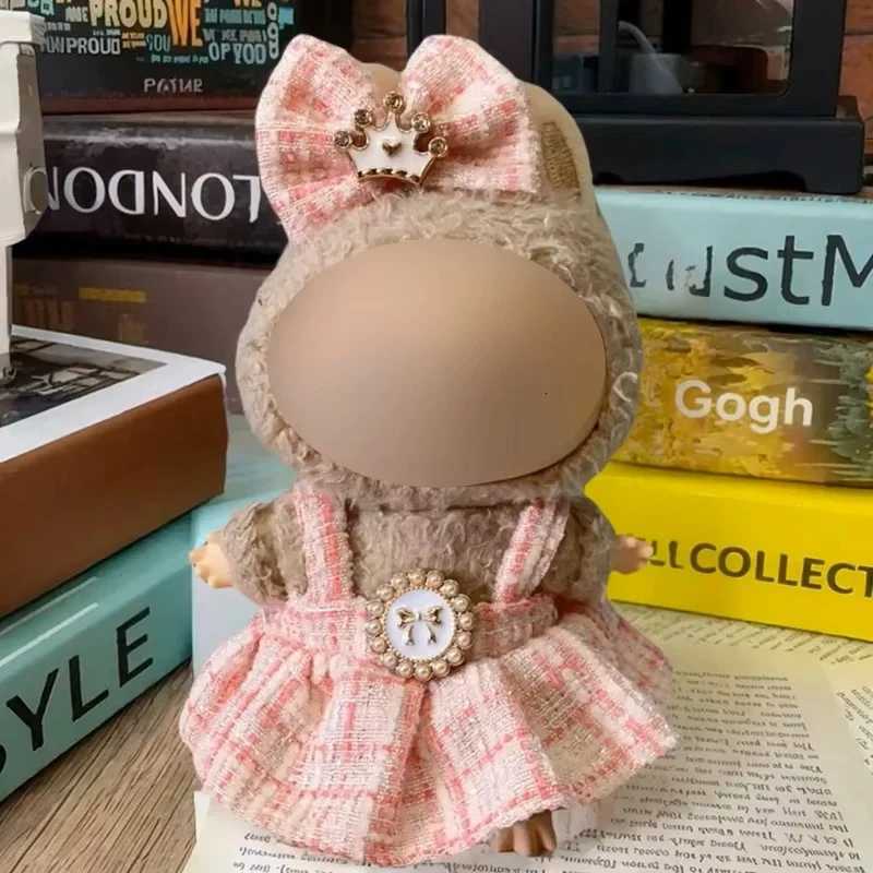 Luxury Tweed Pinafore Dress Set with Crown Bow for 17cm Labubu Dolls Outfit Accessories DIY GiftT260304