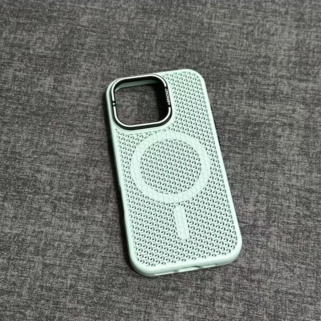 Summer Suitable iPhone 16/7 Honeycomb Heat Dissipation Magnetic Phone Case Apple 16 Lens Stand Shockproof Protective Cover