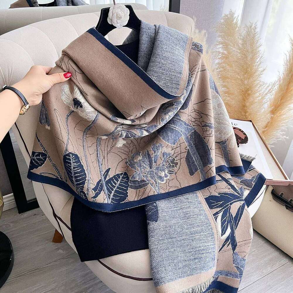 Women's Flower Warm Shawl Simple Thick Imitation Cashmere Scarf with Jacquard Ideal for Autumn and Winter XJ260304