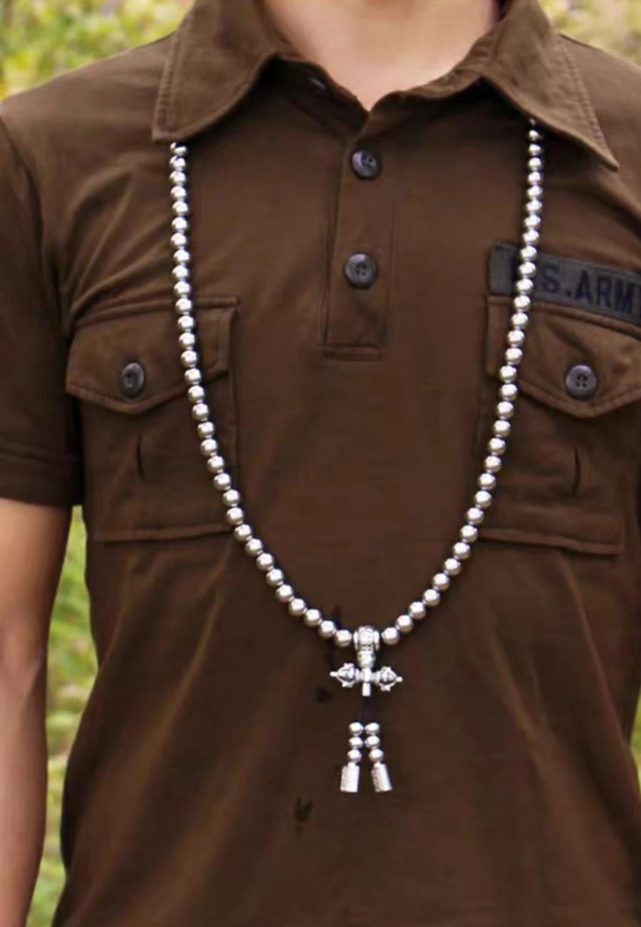 Stainless Steel Jewelry Male Bracelet Braided Link Buddha Beads Necklace Waist Chain Tactical Self Defense Whip Multi-fonction 260228
