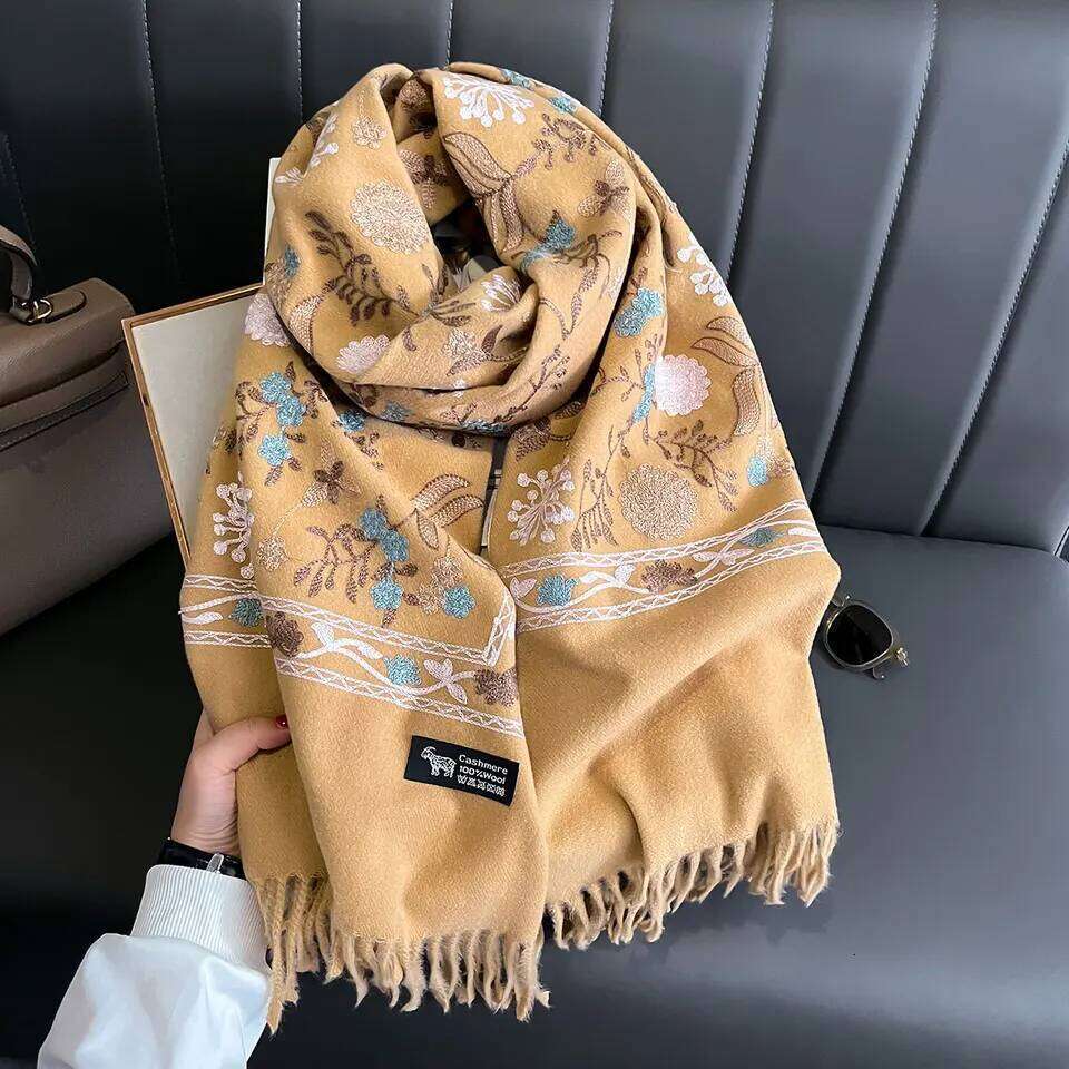 New Winter Warm Cashmere Scarf for Women Embroidery Pashmina Blanket Thick Shawl Wrap Neckerchief Fashion Bufanda Echarpe Poncho XJ260304
