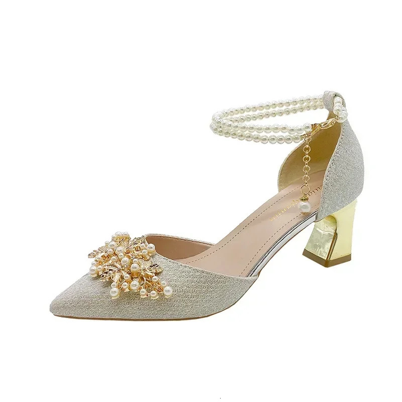 Ladies Shoes on Sale Fashion Pointed Metal Beaded Solid Womens High Heels Summer Leisure Banquet Women Wedding Pump 260306