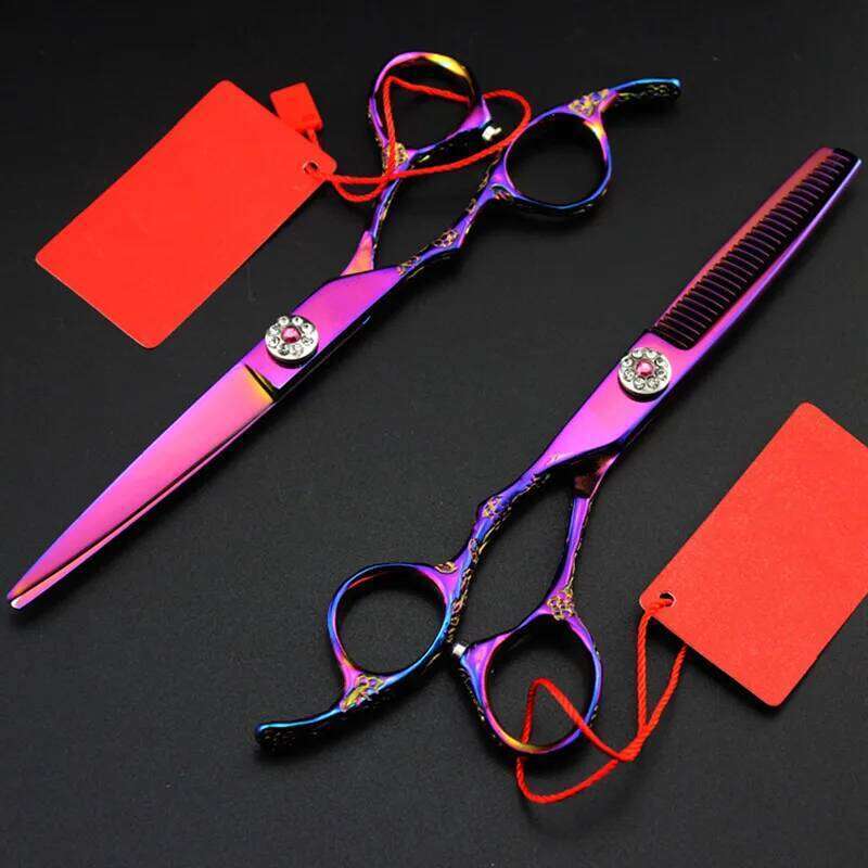 Professional Japan 440c 6 '' Left Handed Purple Rose hair haircut thinning barber cutting shears hairdresser scissors H260303