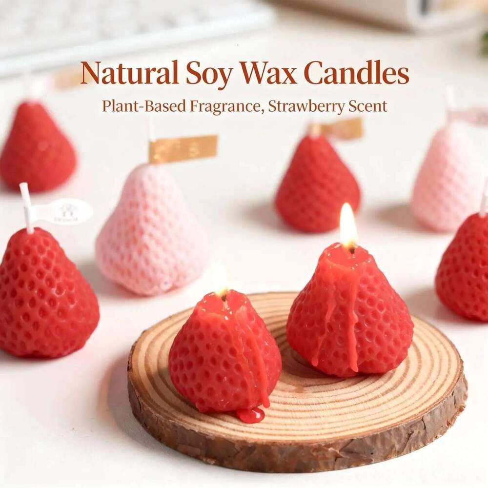 4-Piece Strawberry Scented Candle Box, Creative Handmade Fragrance Birthday Gift W260304