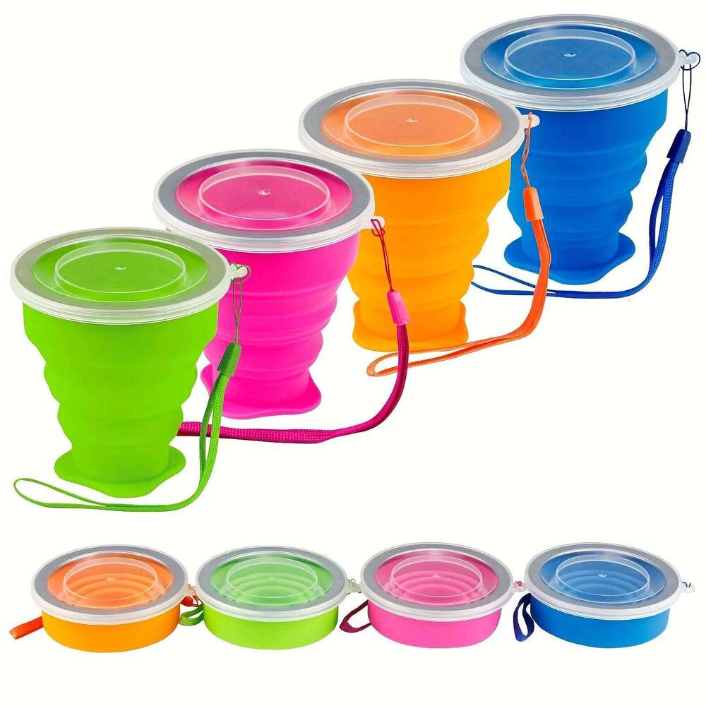 1Pack Silicone Collapsible Travel Water Portable Camping Cup with Lids Food Grade Mugs Set for Outdoor Drinking S260303