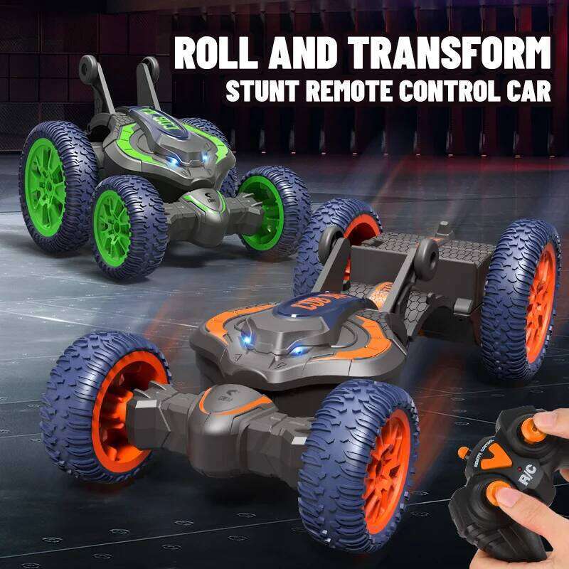 Foldable Stunt RC Car with LED Lights Remote Control Snake 3D Flip Roll 2.4G Double-Sided Driving Toys for Kids Boy's Gift Z260303