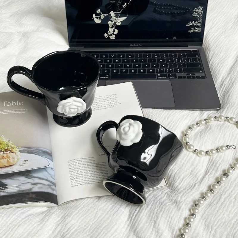 1pcs High-End Camellia Mug Exquisite Niche Design Ceramic Mug Afternoon Tea Camellia Ceramic Cup Mug Coffee Cup Gift SouveniT260304