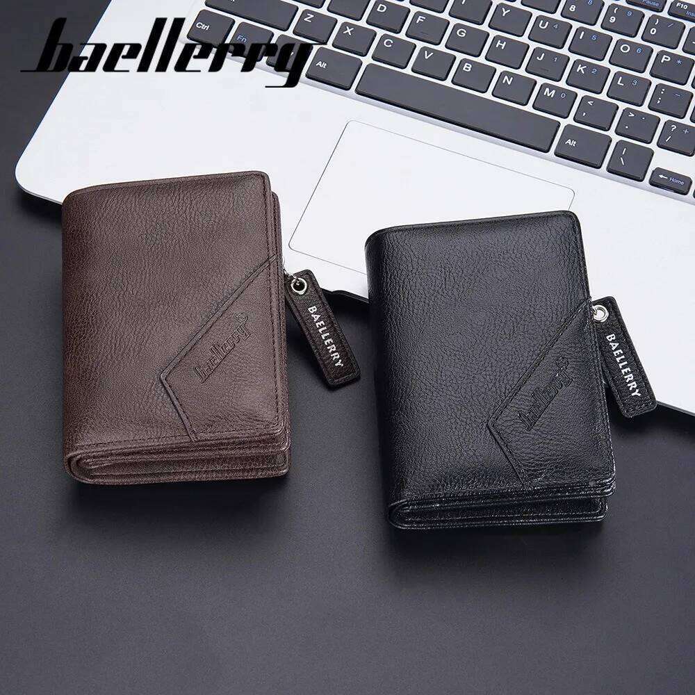 Baellerry Men's PU Wallet, Small & Large Capacity, 10 Slots + Transparent Clamp, Durable Lining, Easy Access Design C260304