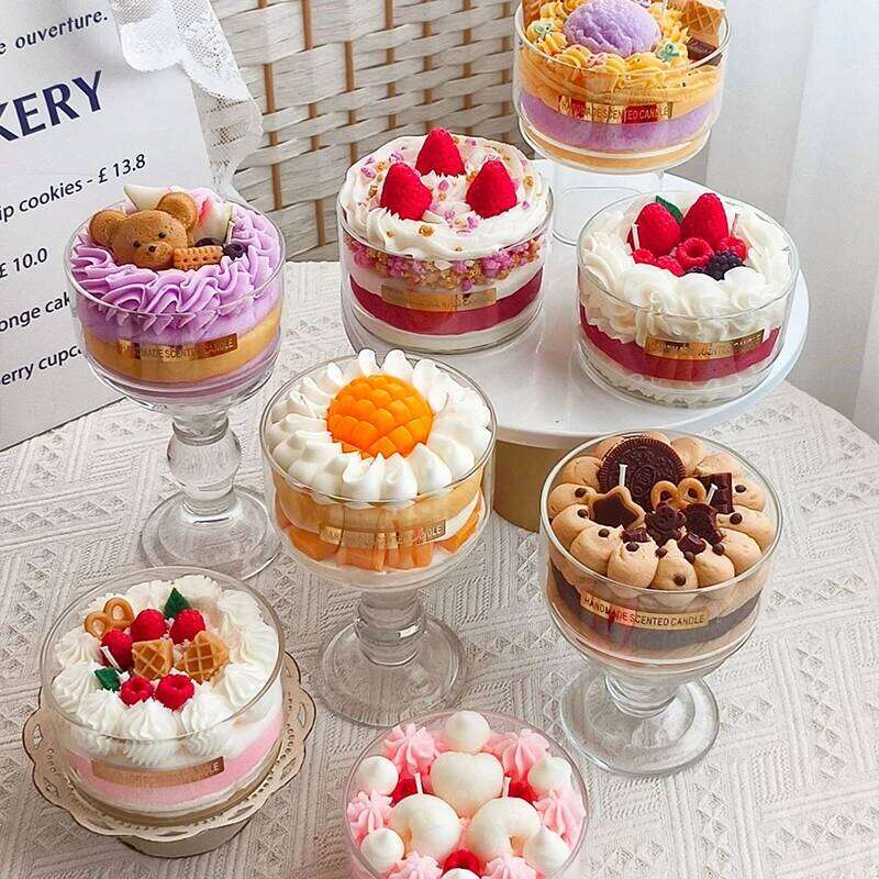 Handmade Mousse Cup Dessert Cake Scented Candle - Vanilla Chocolate Mango Strawberry Cream Creative Gift for Home W260304