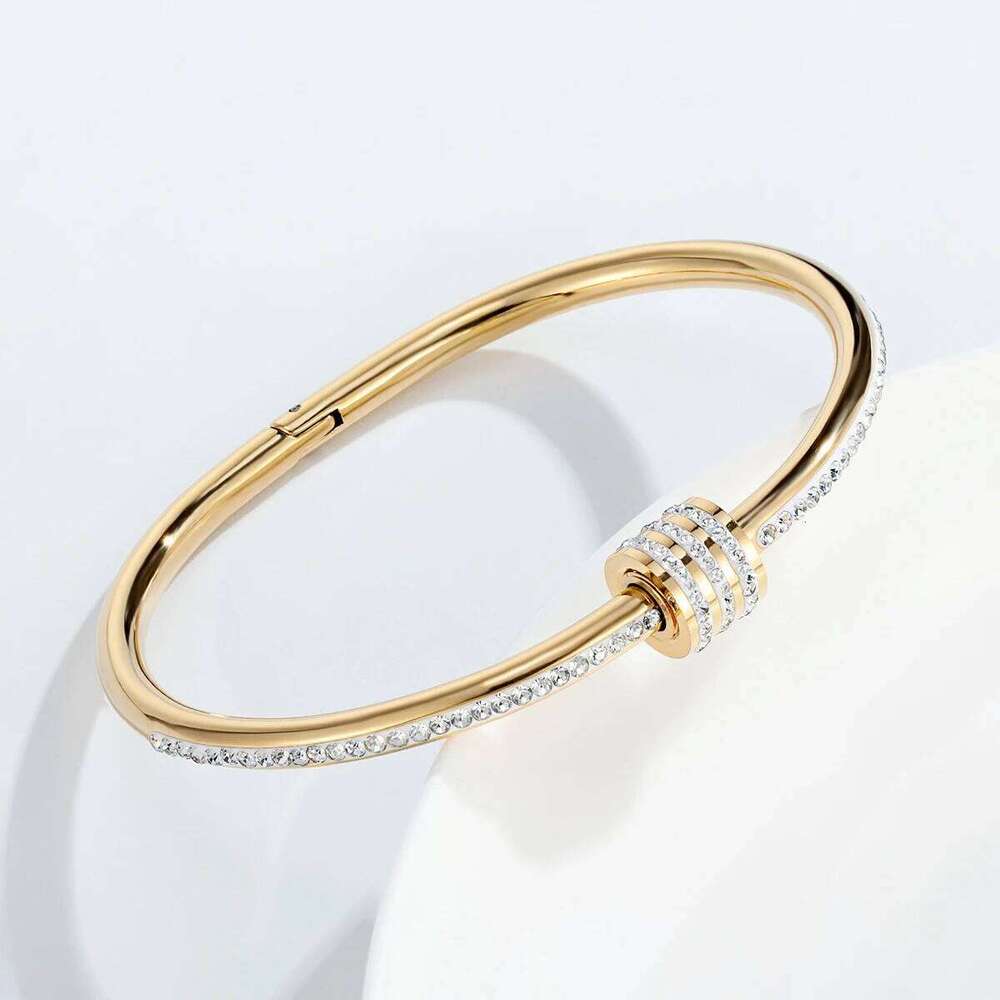 Titanium Steel Gold Color Bangles for Women Girls Trend Waterproof Jewelry Gift Luxury Sparkling Zircon Bracelet Bangle XJ260303