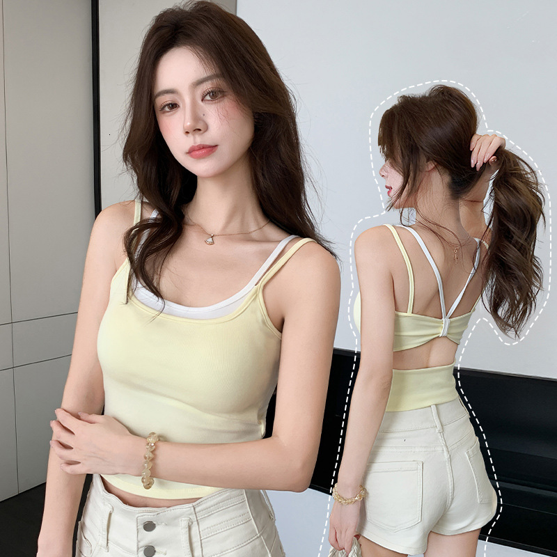 H166 Fake Polo Shirt Two-piece Camisole For Women Designer Shirt Summer Designer Hoodie Slim Fit Slimming With Chest Pads Inner Wear Hot Girl Can Be Worn Outside