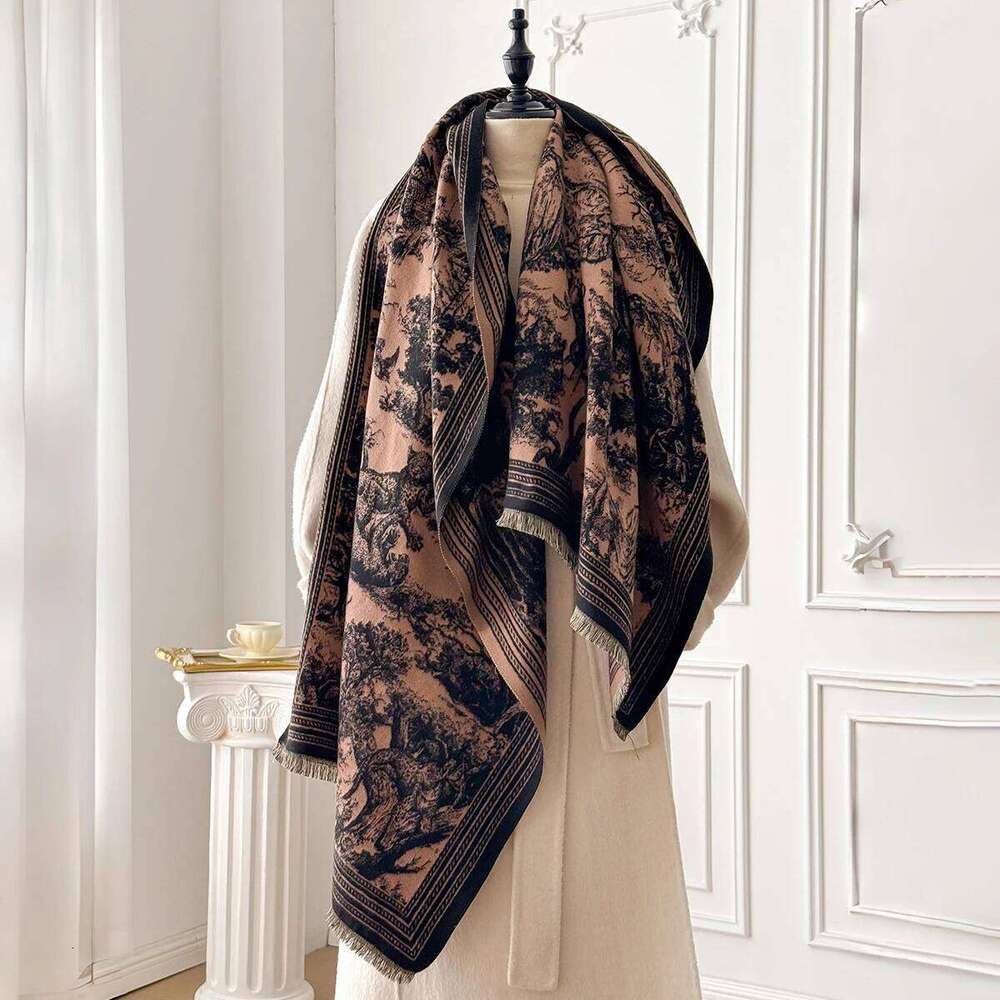 Elegant Women's Winter Double-Sided Animal Jacquard Pashmina Shawl - Thick Warm Cold-Resistant Windproof Scarf XJ260304