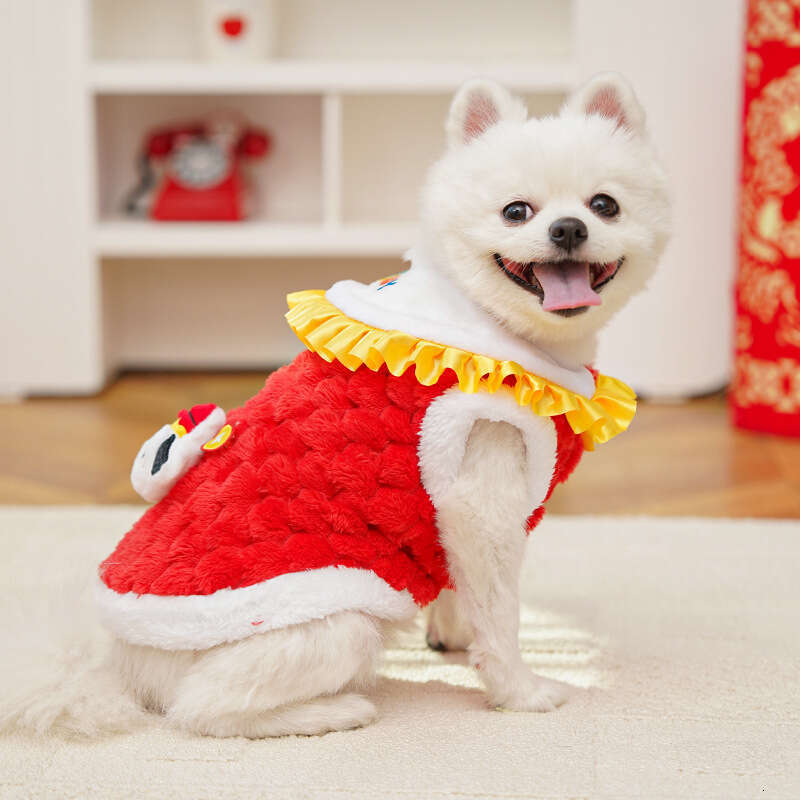 Famous brand New Year Autumn Winter Double Layer Thickened Velvet Chinese Style Jade Rabbit Pet Dog Cat Clothes Accessories Tang Suit Bichon Teddy pup