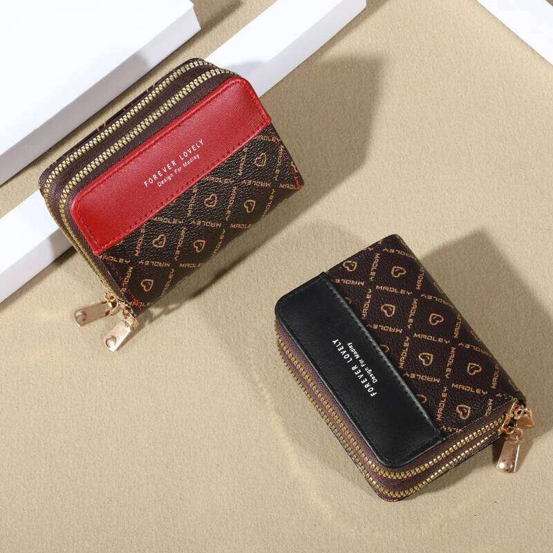 RFID Protection Mini Wallet - Chic Faux Leather with Double Zipper, Multiple Card Slots & Slip Pocket, Compact Classic Clutch C260304