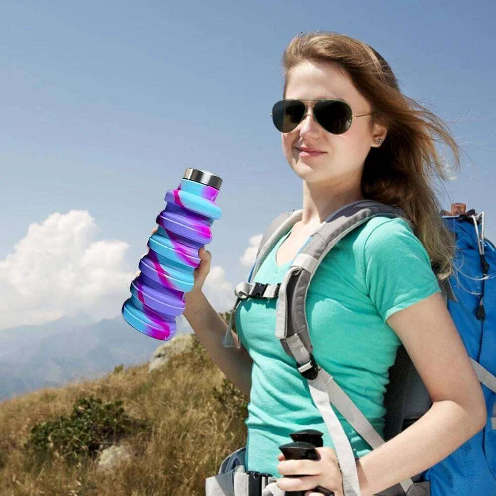 Collapsible Water Bottle, Reuseable BPA Free Silicone Foldable Bottles Portable Hiking Cup For Outdoor Mountaineering Tours S260303 716