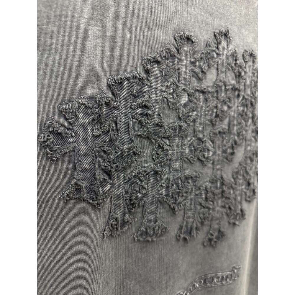 Spring New High Street CH Chrome Short-Sleeve T-Shirt With Cross Patch Embroidery, Unisex, Round Neck, American Style