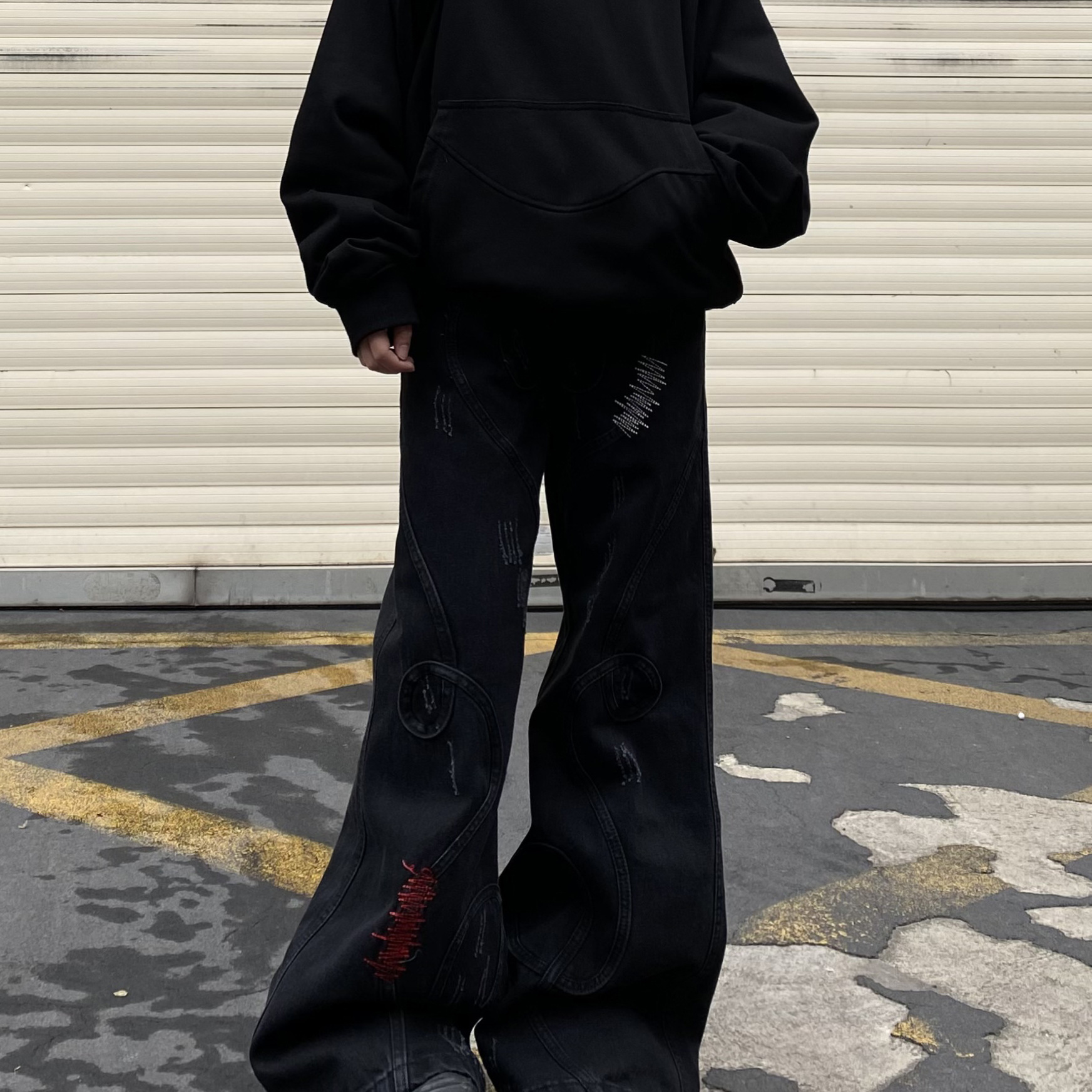 Chinese-style Vintage Drapey Jeans American-style Distressed White Jeans For Designer Pants Women Loose-fitting Straight-leg Floor-length Wide-leg Pants