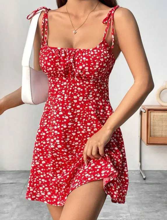 New Women Summer Floral Spaghetti Strap Sexy DressesMini DressBeach DressWoman ClothingShort DressesClothesSundress M260304