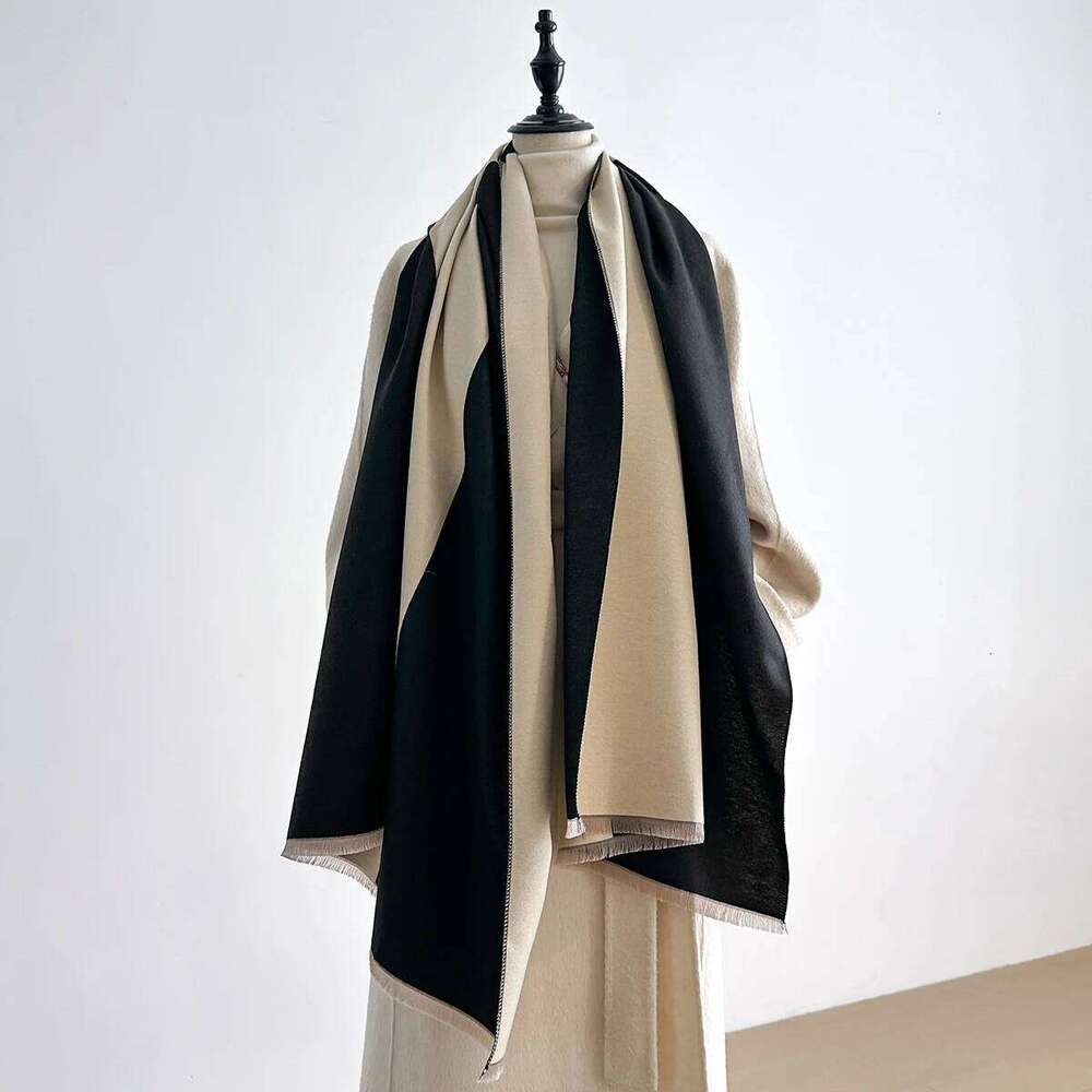 Women Winter Scarf Pashmina Shawls Lady Wraps Thick Warm Two Tone Color Block Bufanda Echarpe Female Cashmere Imitation Stoles XJ260304