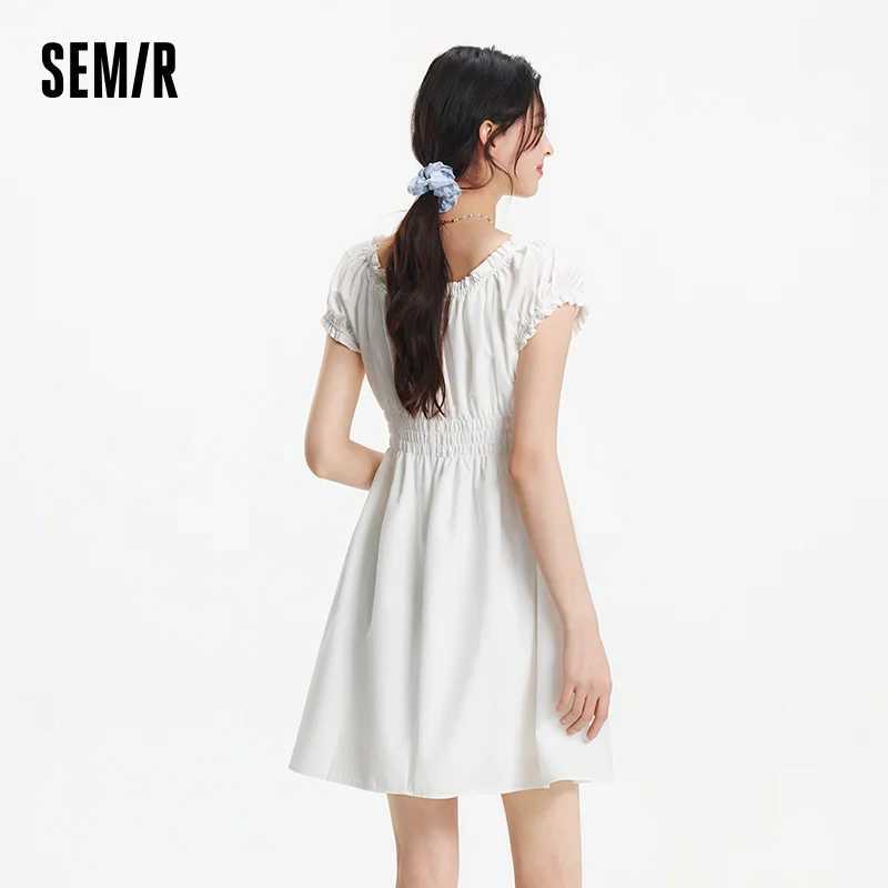 Semir Bowknot Dress Women Youthful 2025 Summer New Playful Square Neck Lace Trim Flirty Short Dress M260304