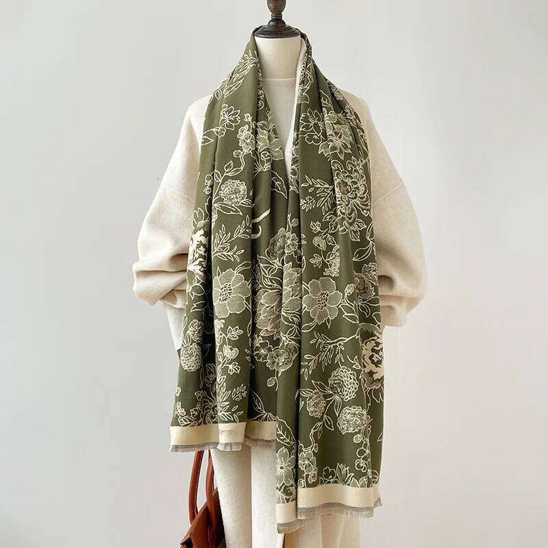 2024 Luxury Floral Print Scarf for Women Warmer Winter Cashmere Pashmina Scarves Shawls Female Thick Blanket Wraps Foulard XJ260304
