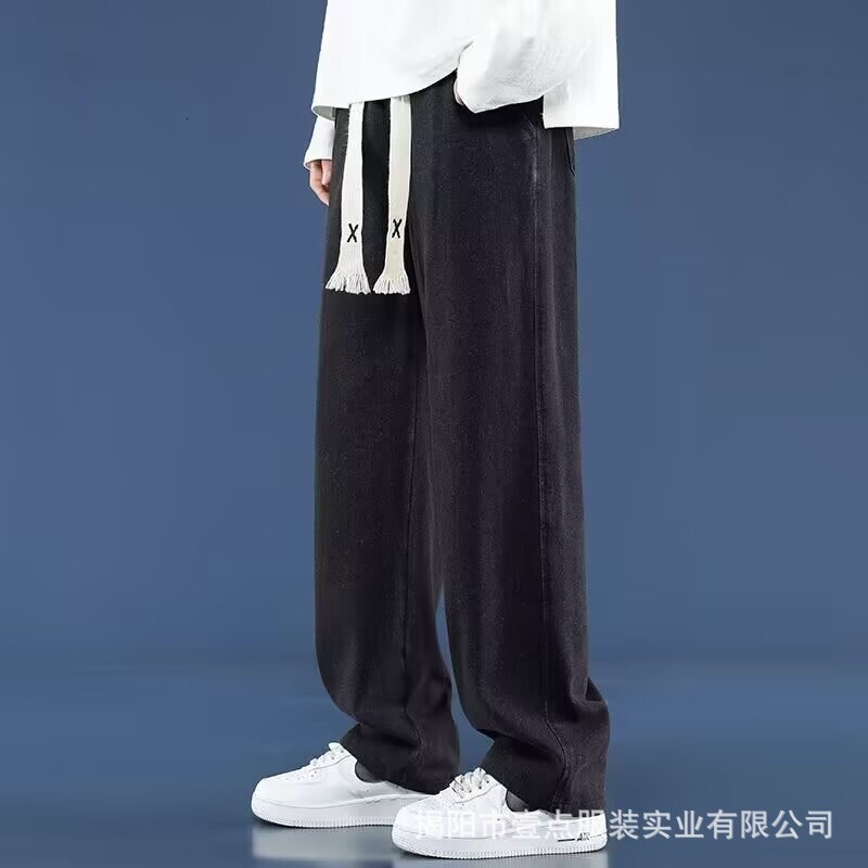 American Retro Washed Vintage Elastic Waist Yellow Mud Color Wide Leg Jeans For Men Loose Straight Trendy Brand Designer Pants Plus Size Pants