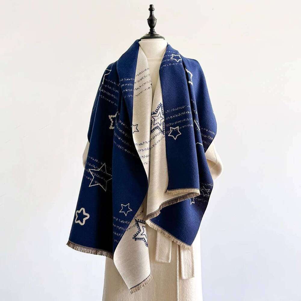 Fashion Warm Pattern Poncho Imitation Cashmere Winter Women Scarves Shawl Wraps Female Thick Star Pashmina Blanket Bufanda XJ260304