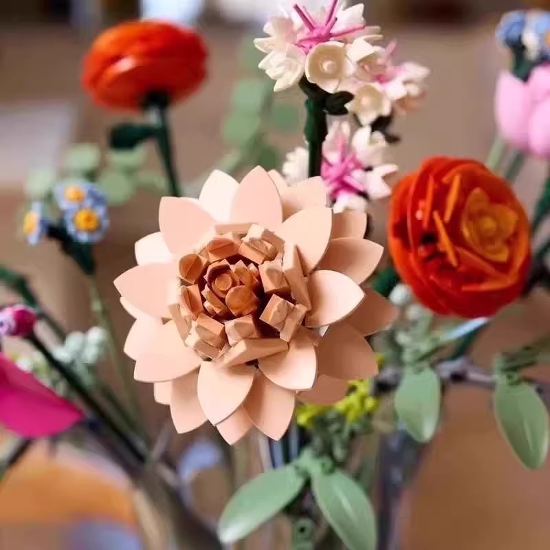 Cross-border new model 10342 pink and white flower bouquet artificial rose block toy