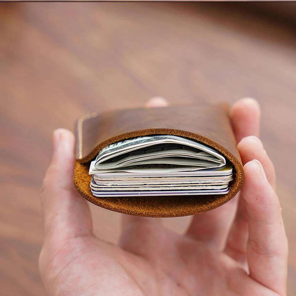 Vintage Leather Card Holder Organizer Bill Storage Bag Cowhide Men's Wallet C260304