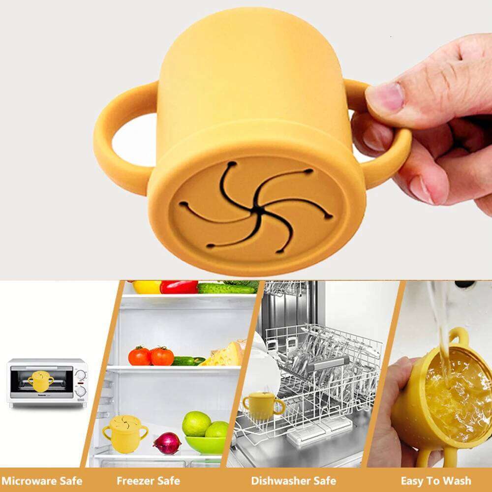 Silicone Baby Straw Cute Training Sippy Cup with Handles, Straws, Lids - Reusable Snack Cups Feeding Supplies for Toddlers S260303