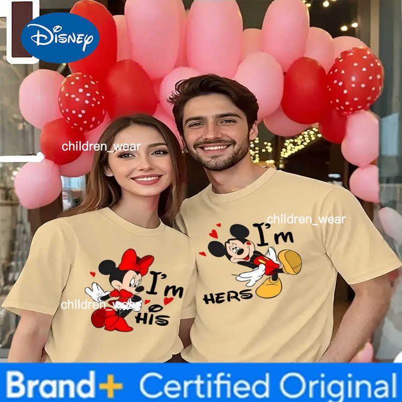 Disney Im His/Im Hers Print Mickey Mouse Minnie Pattern Streetwear Short Sleeve Men Women Casual Classic Character Couple T-shirts H260304