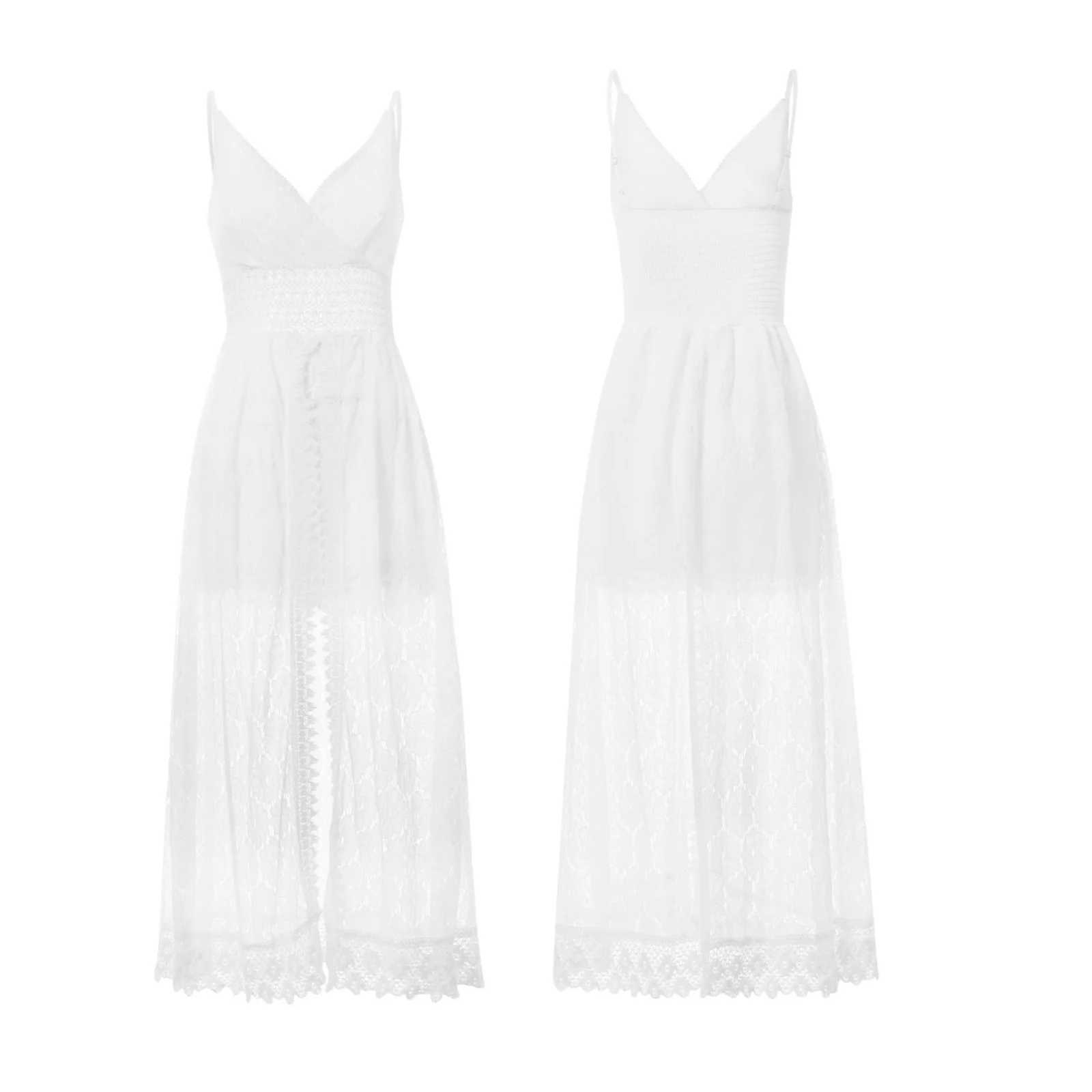 Womens Sleeveless Playsuits Dress Spaghetti Strap Slim Waist Open Front Long Dress Summer Bohemian Casaul Sundress M260304