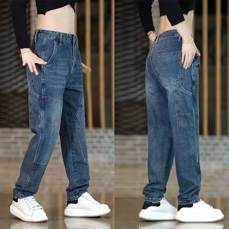 Trendy Men's Jeans Stylish Loose-fit Washed Workwear Designer Pants Casual Pants Men's Retro Plus-size Harem Jeans