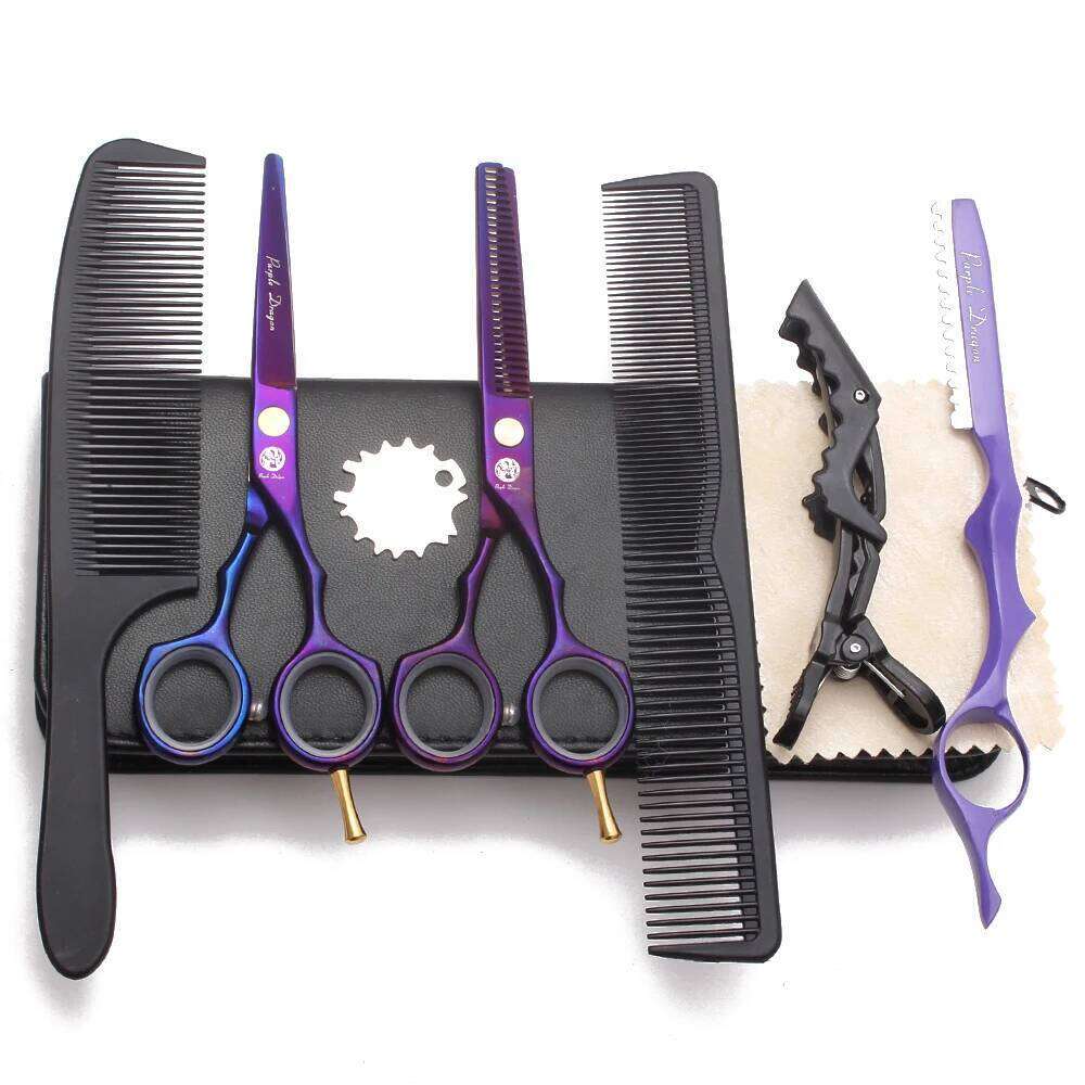 Hairdressing 5.5" Japan Stainless Purple Dragon Professional Hair Cutting Shears Set Thinning Scissors Z1104 H260303