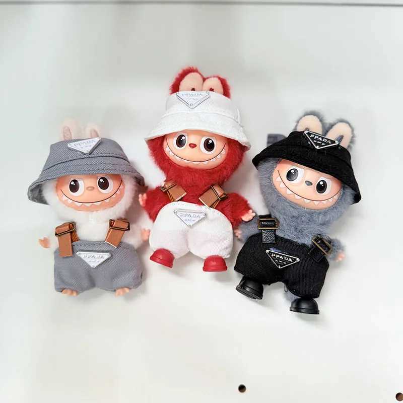 10cm Labubu V4 Overalls & Hat Set, 8-Color Mini Doll Outfits for DIY Christmas Gifts & AccessoriesT260304