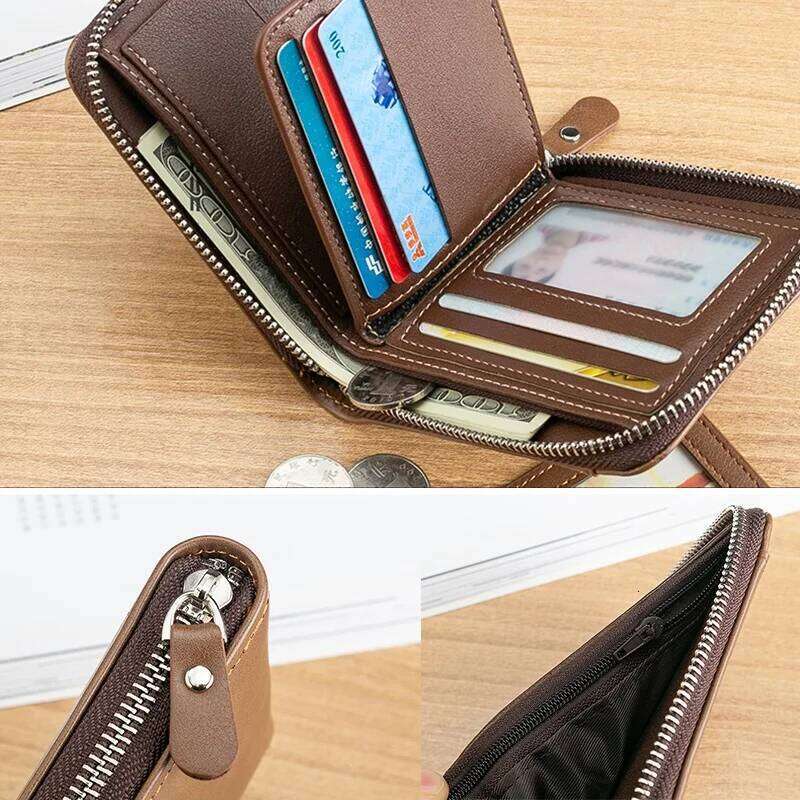 Personalised Name Zipper Bifold Leather Fashion Casual Card Short Wallet Men Window Case Purse Gift for Husband C260304