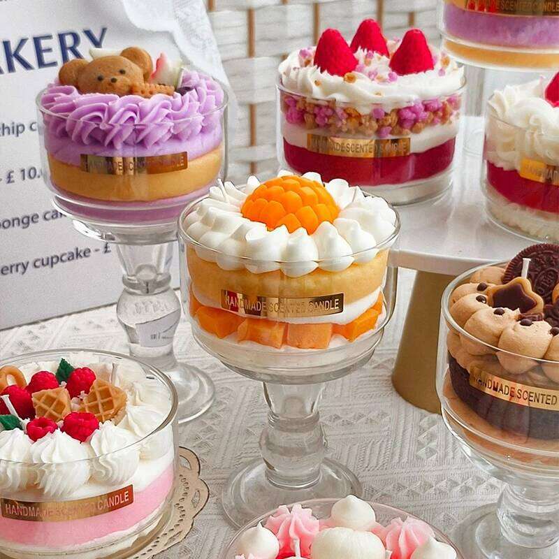Handmade Mousse Cup Dessert Cake Scented Candle - Vanilla Chocolate Mango Strawberry Cream Creative Gift for Home W260304