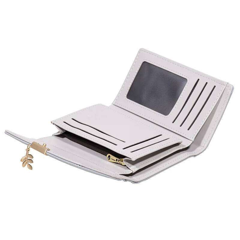 PU leather short small with diamond-shaped buckle, three-fold zipper, student coin purse, square portable wallet C260304