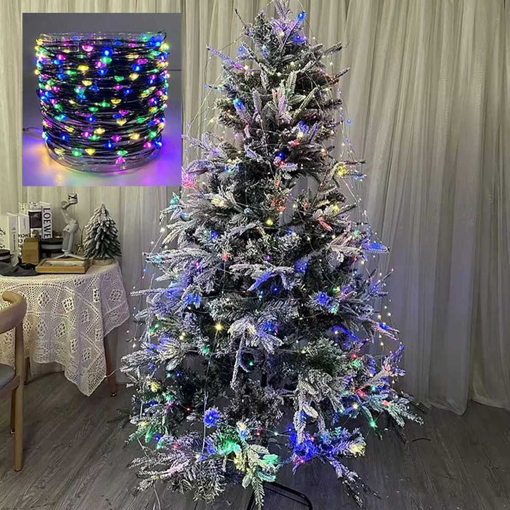 10-50M LED String Lights Fairy Green Wire Outdoor Christmas Light Tree Garland for New Year Street Home Party Wedding Decorion H260304