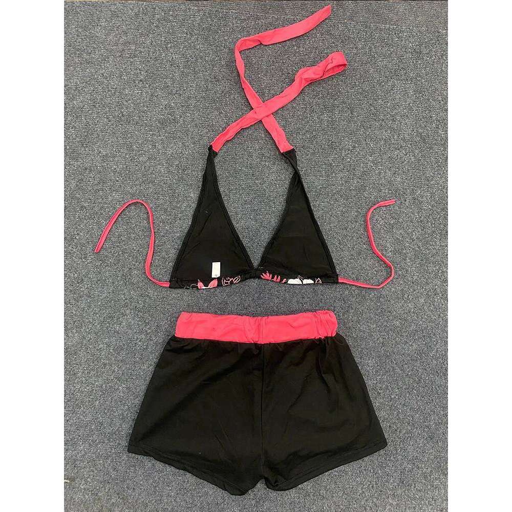 Y2K Summer Beach Fashion Hot Sexy Ladies Split Two Piece Bikini Aesthetic Vintage Contrast Flower Print Suspender Bra Shorts Set Y260303