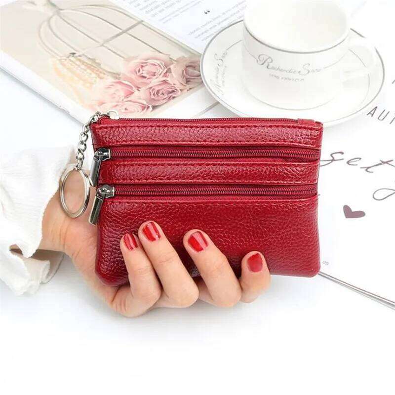 Women Men Leather Coin Purse Wallet Clutch Double Zipper Small Change Soft Bag Mini Card Cash Holder Dollars Pocket C260304