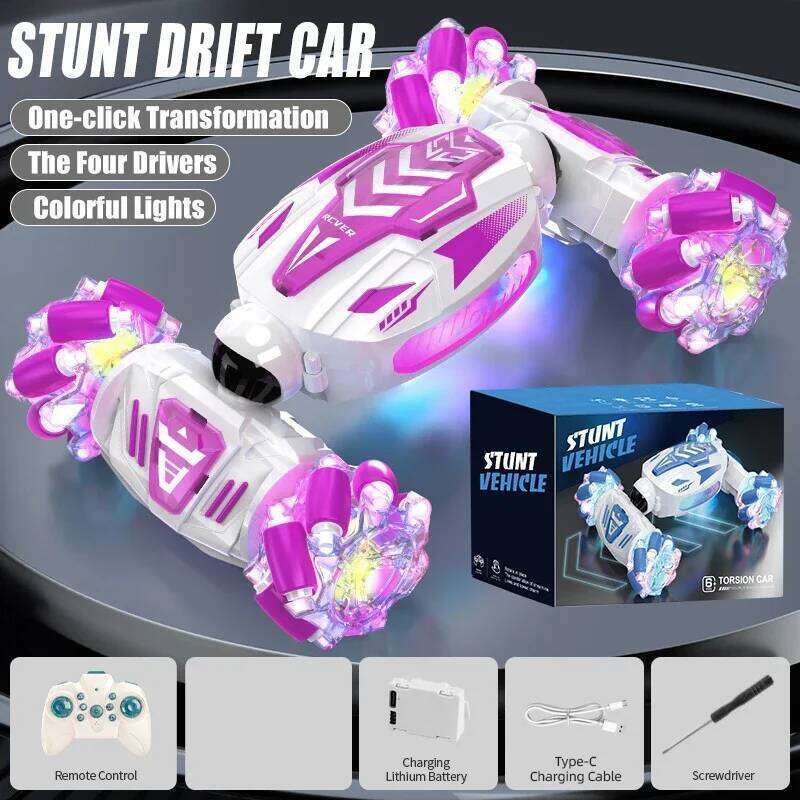 RC Mini Twist Cars Side Drift Climbing Vehicle Dual Remote Control Electric Car Lights Music Stunt Toys for Kids Girls Boys Gift Z260303