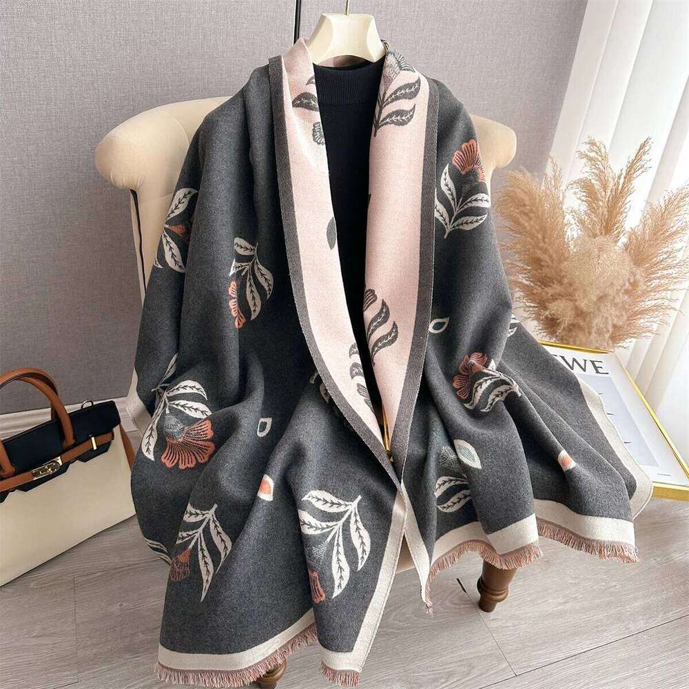 Black Neck Warmer Scarf For Women Winter Thickened Tassel Pashmina Shawl Faux Cashmere Warps Autumn Warm Elegant Blanket XJ260304